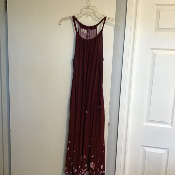 MAURICES 24/7 Red Floral Halter Neck Maxi Dress - Picture 1 of 9